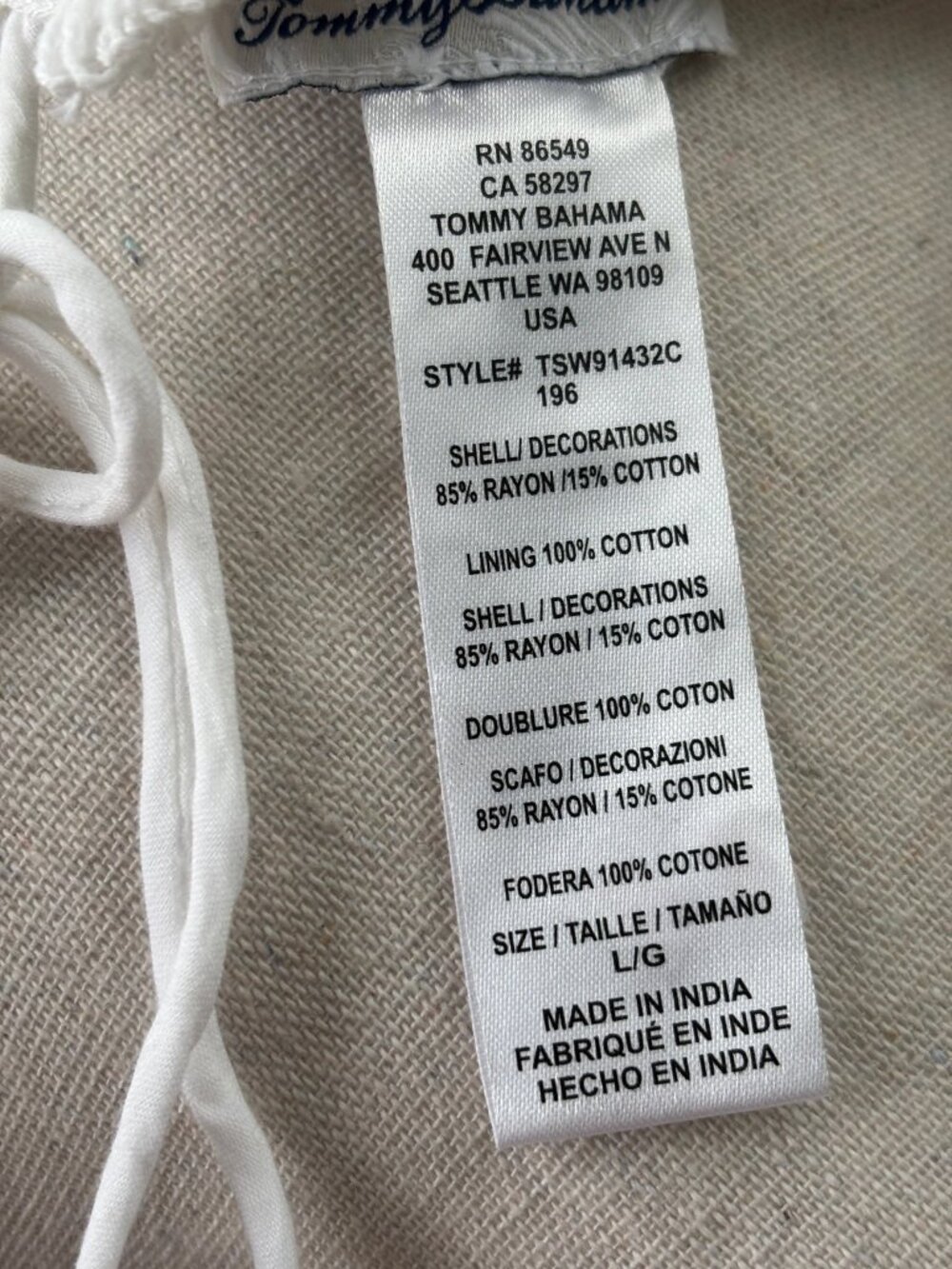 Tommy Bahama Crinkle Rayon Sleeveless Dress White Eyelet NWT Size L - Picture 5 of 6